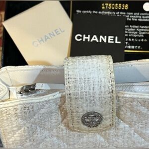 CHANEL Tweed Coated Gold Silver Pouch Pouchette Vintage 2011 Mini Bag Purse Box